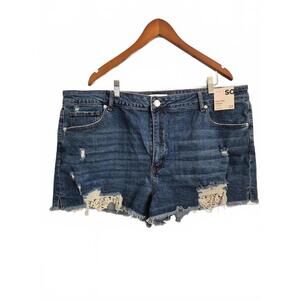 Nwt So High Rise Denim Short Unfinished Hem Some Distressed Embroidered Lace